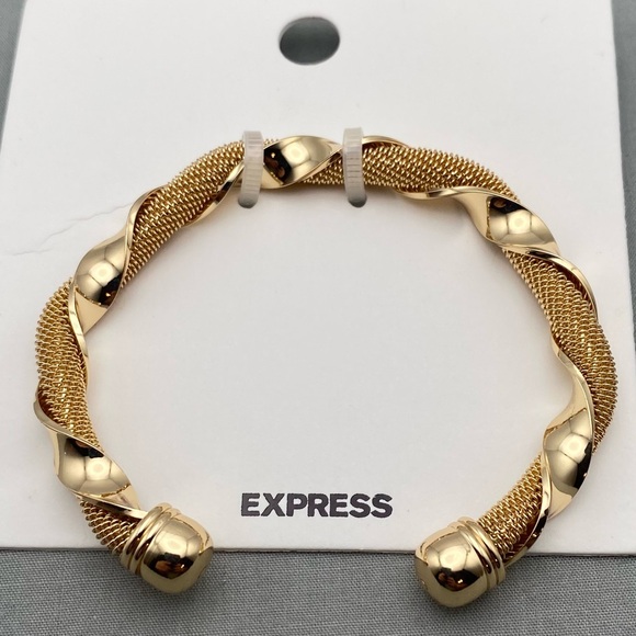 NWT EXPRESS Gold-Tone Twisted Metal & Mesh Cuff Bracelet - Picture 1 of 8